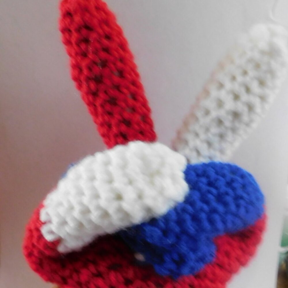 Red, White and Blue crocheted peace sign finger cactus plant